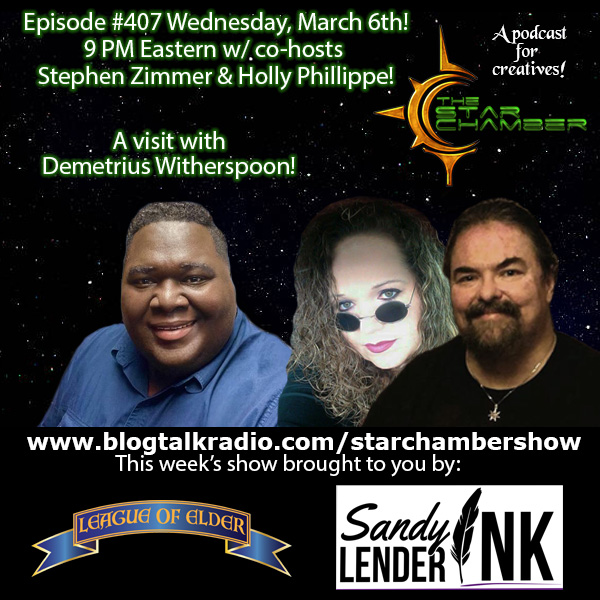 A brand new @StarChamberShow live podcast this Wednesday!

The featured guest is award-winning filmmaker, screenwriter, author, comic creator, and game designer Demetrius Witherspoon!

Show page can be found at: blogtalkradio.com/starchambersho…

#writingcommunity #filmmakers #podcast