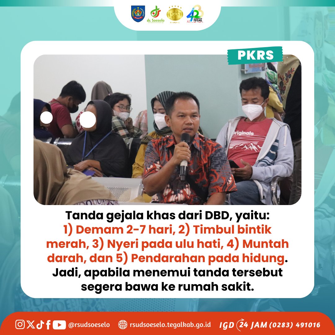 rsudsoeselo's tweet image. pasalnya virus DBD bermunculan saat musim hujan, karena saat inilah nyamuk Aedes Aegypti senang berkembang biak. Apa saja tanda gejala dari DBD? Simak info selengkapnya berikut!

__________
RSUD dr Soeselo Kabupaten Tegal
IGD 24 jam : (0283) 491016

#pkrs #infokesehatan #DBD