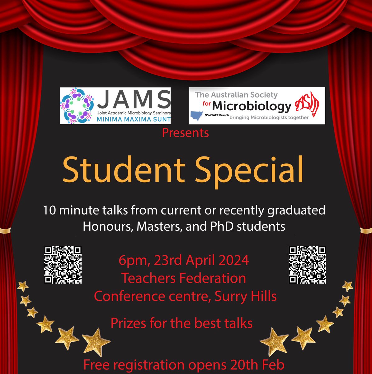Exciting Collab ALERT‼️ ASM 🤝🏽 @jamsorgau Presents the Student Special! 🧫 10min Student Talks,🥇for Best Talks 🧫 6pm, 23rd April’24 🧫 NSW Teachers Fed, Surry Hills 🧫 Catered Event 🚨 Abstracts Due: 7th April 👉🏽Abstracts & FREE Rego: events.humanitix.com/2024-jams-x-as…