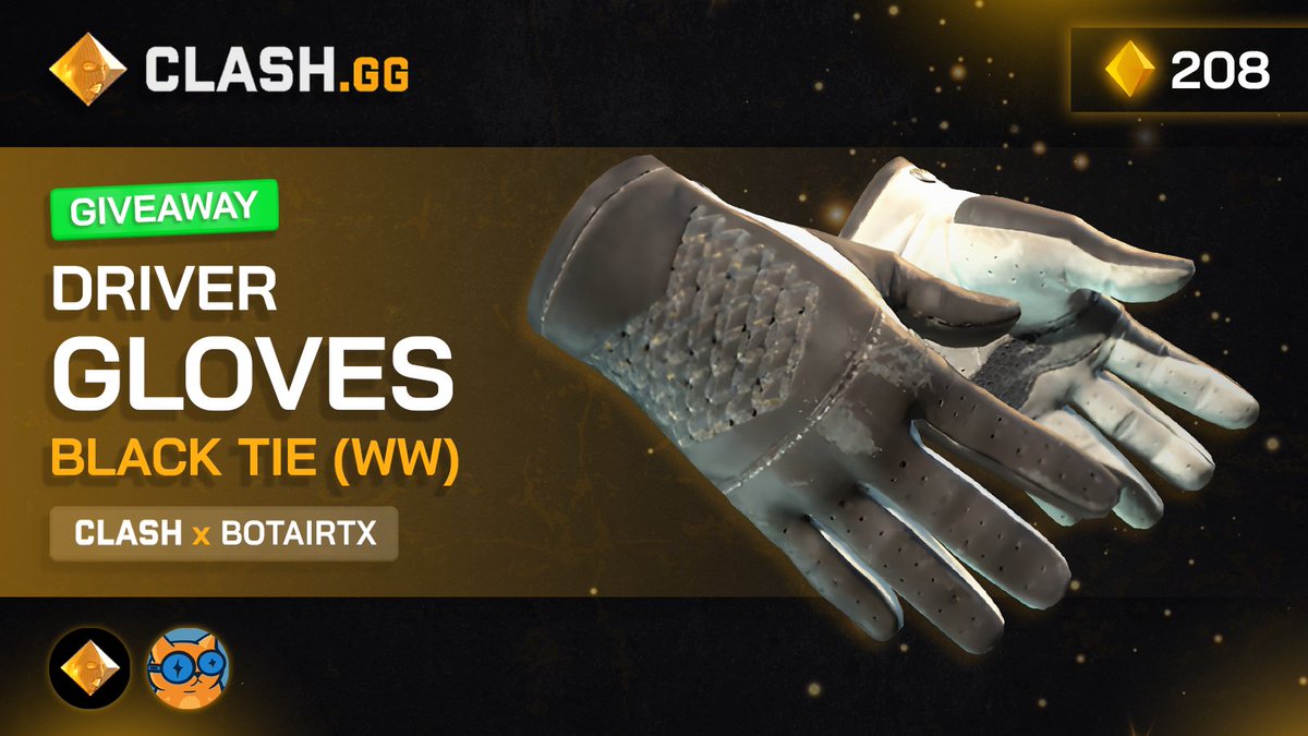 ‼️★ Driver Gloves | Black tie (WW) GIVEAWAY $150‼️ 

Steps to join👇:
✅Follow me + <a href="/clashdotgg/">ClashGG</a>
✅Retweet + Tag a friend

Visit: clash.gg 
Visit: refbot.ai/leaderboard/cl… 

⏰ Rolls in 7D!