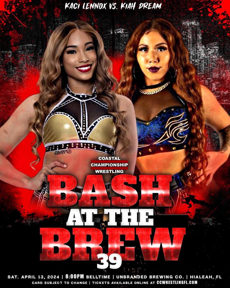 Don’t miss your chance to experience CCW LIVE on Friday, April 13th at @UnbrandedBrew in Hialeah, FL. We’re bringing the heat either BASH AT THE BREW 39! 🎟️ Tickets available now: coastalchampionshipwrestlingfl.com/events-1/bash-…