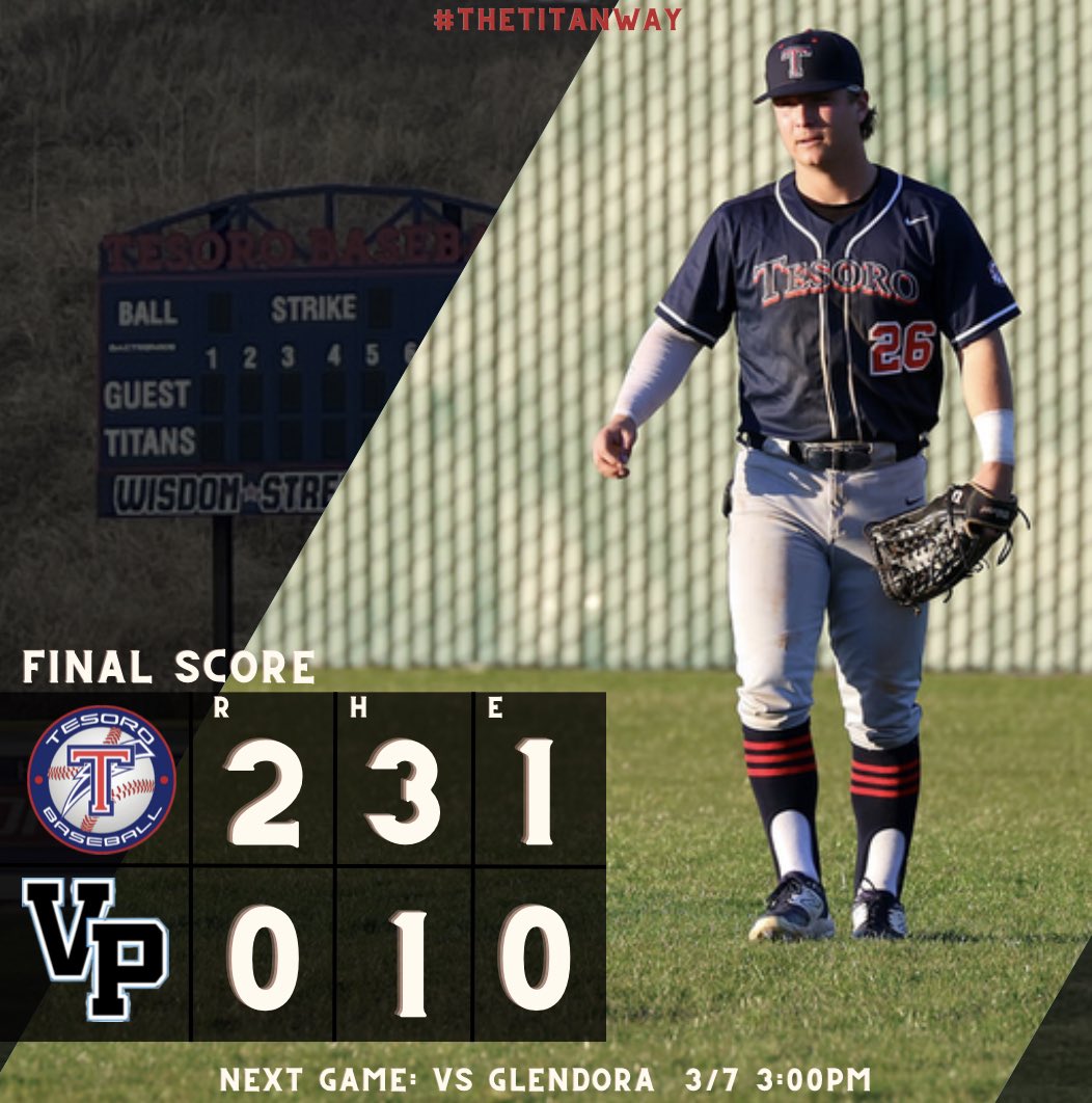 The Titans pick up the win on the road 2-0. Ryan Rios (‘24) 7IP 1H 0R 8K’s; Chase Vlahos (‘26) 1-3, 2B, 2 RBI’s; Ryan Bock (‘24) 1-2, 3B. #TheTitanWay <a href="/SteveFryer/">Steve Fryer</a> <a href="/latsondheimer/">eric sondheimer</a> <a href="/LesLukach/">𝐋𝐞𝐬 𝐋𝐮𝐤𝐚𝐜𝐡</a> <a href="/ocvarsity/">ocvarsity</a> <a href="/OCSportsZone/">OC Sports Zone</a> <a href="/SouthOCsports/">South OC Sports</a> <a href="/PbrCalifornia/">𝐏𝐁𝐑 𝐂𝐀𝐋𝐈𝐅𝐎𝐑𝐍𝐈𝐀</a> <a href="/California_PG/">Perfect Game California</a> <a href="/mikehuntley63/">Michael Huntley</a>