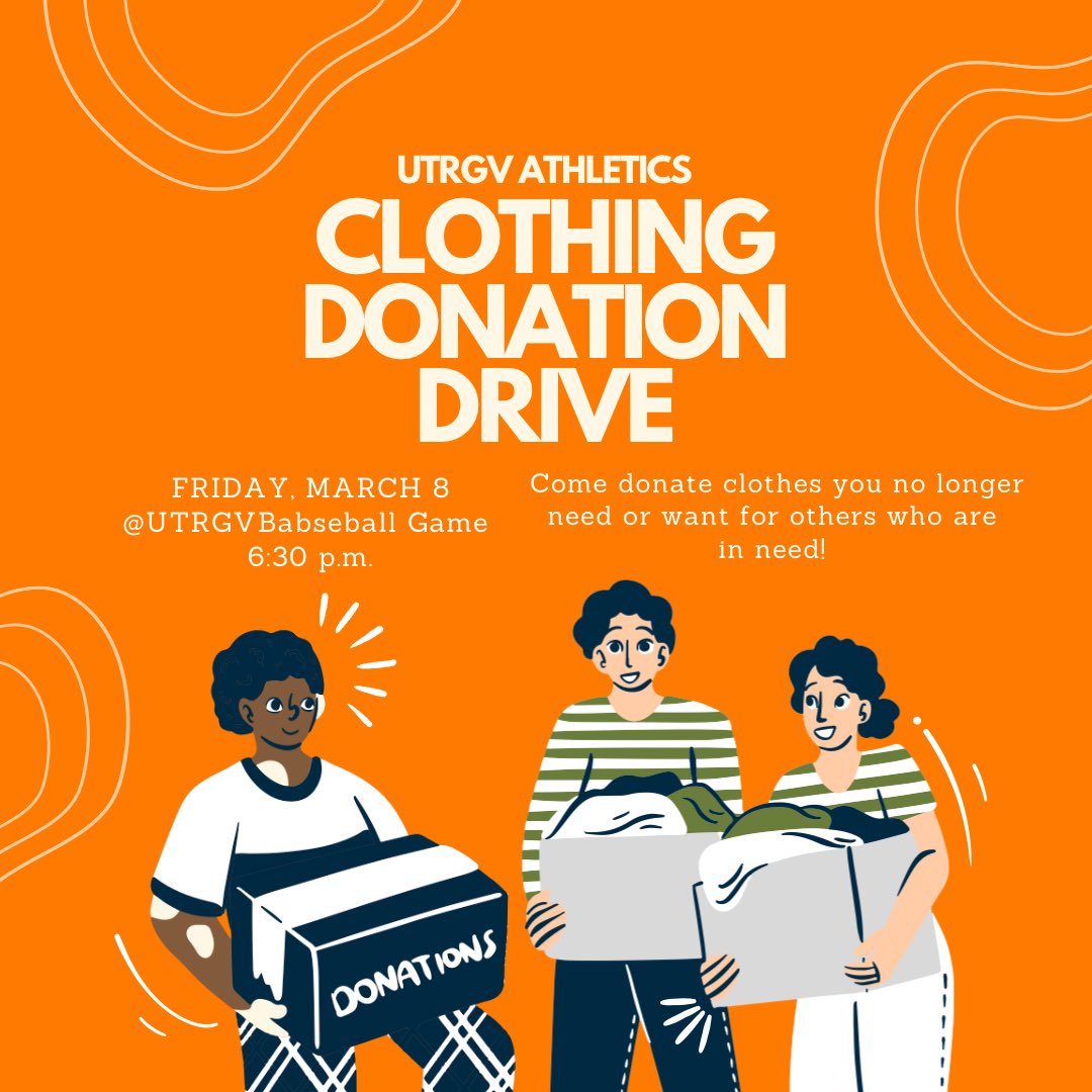 The WAC SAAC has started a conference wide clothing drive initiative to support our communities. UTRGV Athletics is proud to engage in this community service initiative and we’d like to invite you to join us on Friday, March 8th during the UTRGV Baseball game to donate clothes!