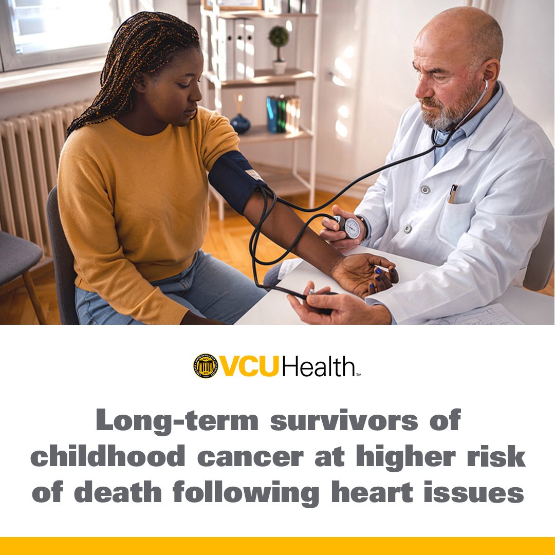 New research out of @VCUMassey and @VCUHealthHeart indicates that survivors of childhood cancer are at a significantly higher risk of death following a major cardiovascular event — including heart failure, heart attack or stroke — than the general public. bit.ly/3VhdBXd