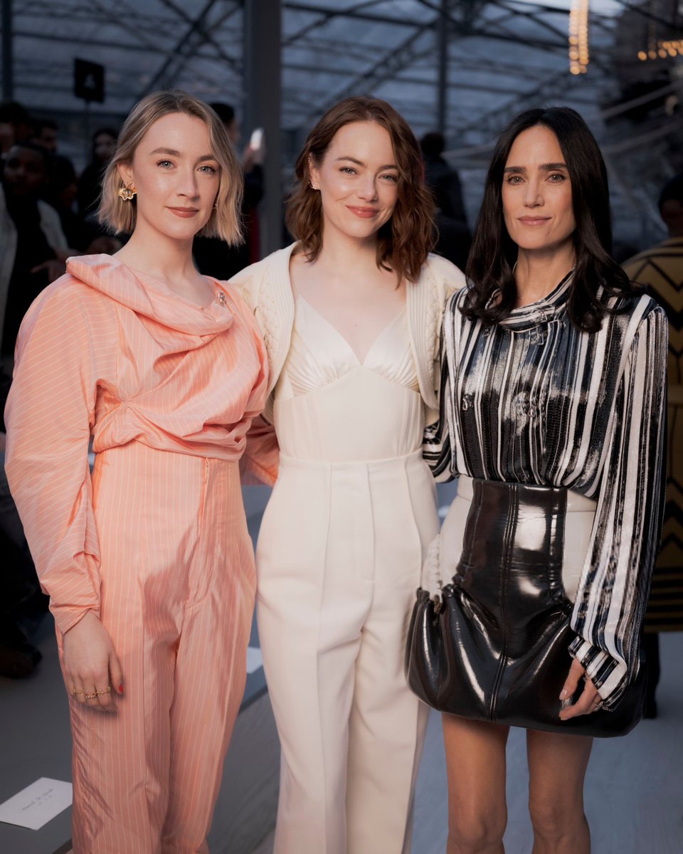 Saoirse Ronan, Emma Stone and Jennifer Connelly at the Louis Vuitton show in Paris today. #PFW #LVFW24