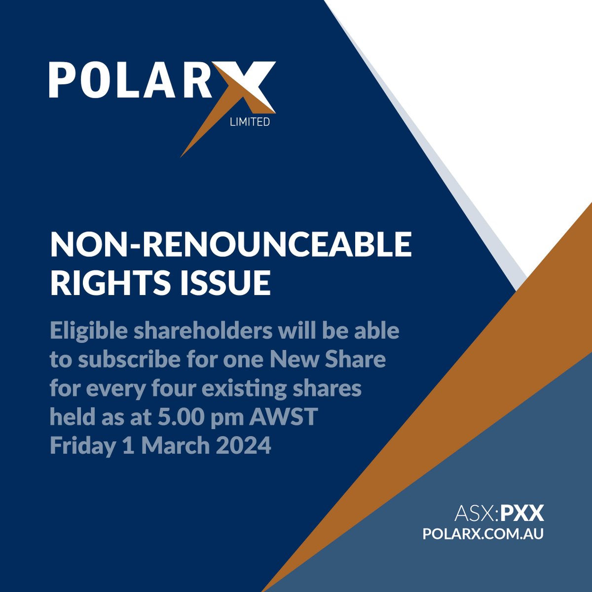 #ASXNews On 27 February 2024, $PXX.AX announced a non-renounceable entitlement offer of one new fully paid ordinary share for every four existing fully paid ordinary shares, to Eligible Shareholders held as at 5.00pm AWST on Friday, 1 March 2024. loom.ly/YthMlU4