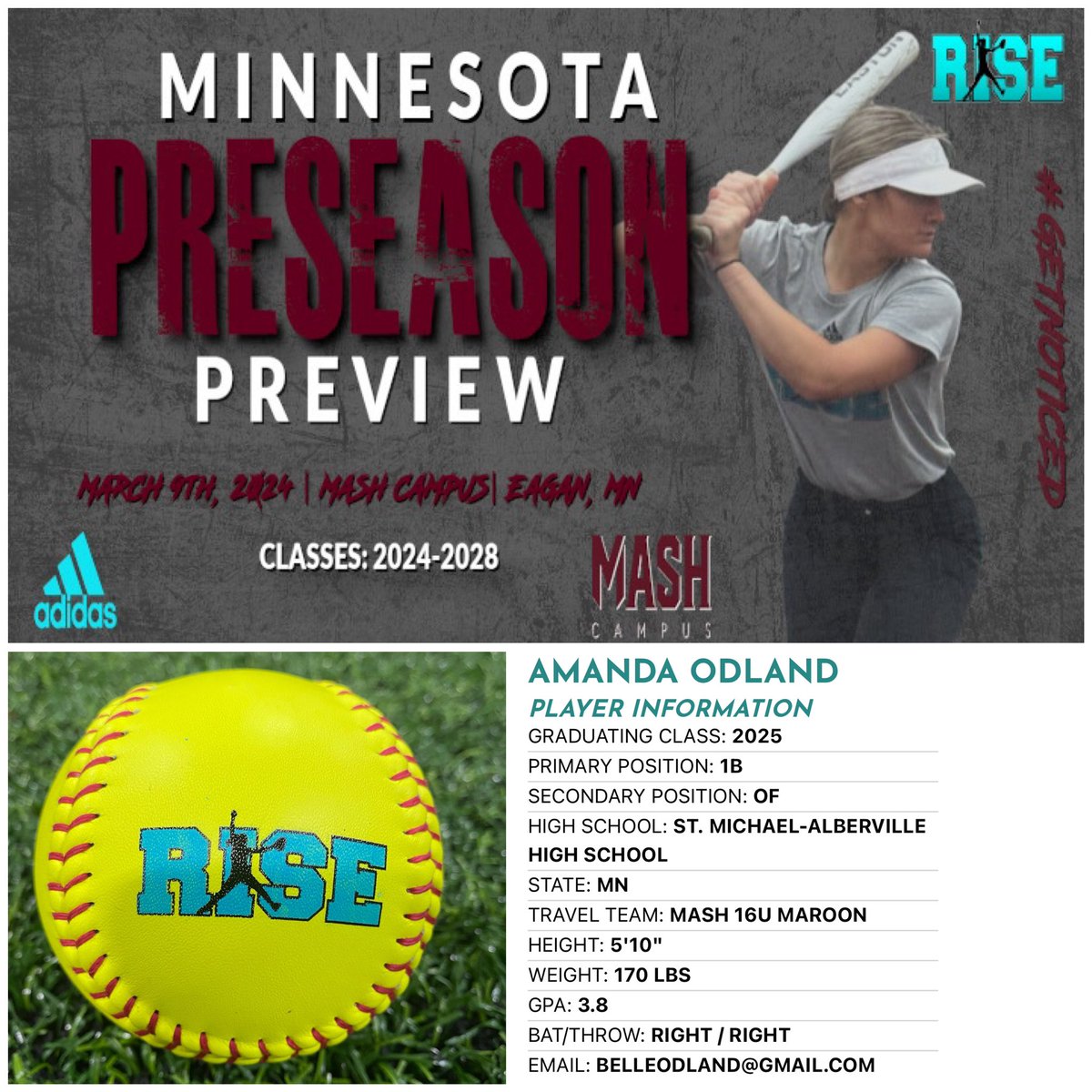 2025 Amanda Odland (St. Michael-Albertville HS & MN MASH) has been added to the roster! - #whosnext? #Adidas #getnoticed 4 DAYS AWAY, Register NOW➡️ form.jotform.com/90874692517166
