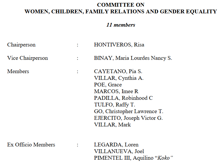 jpeb's tweet photo. @TrillanesSonny members ng Women, children, Family Relations and Gender Equality committee: https://t.co/GxFy77li79