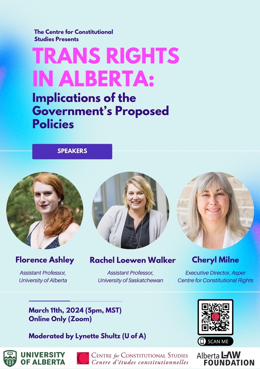 🚨EVENT ALERT🚨 There's still time to register for next week's panel event on trans rights in AB!! For speaker bios and to register, go here: constitutionalstudies.ca/events/trans-r…