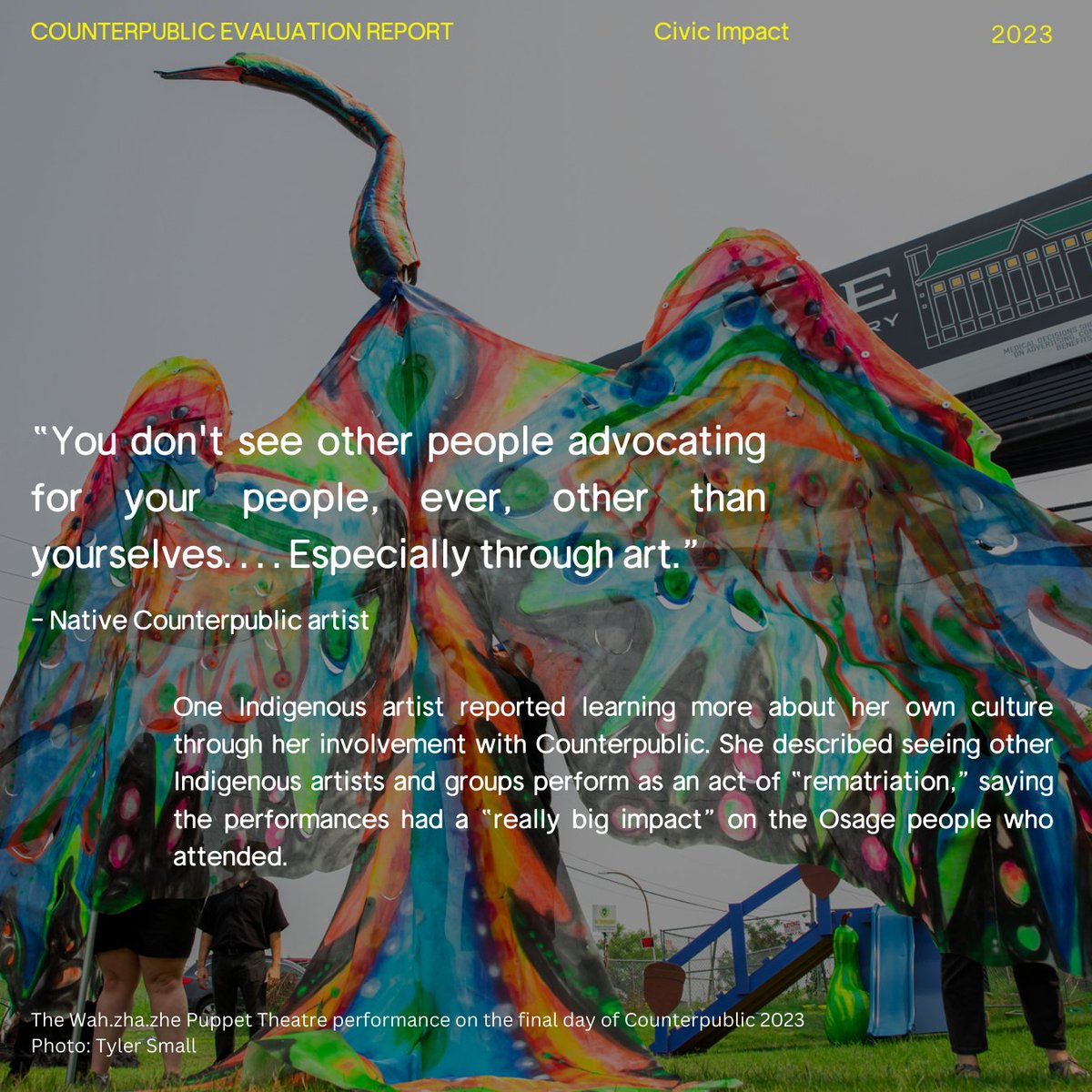 Counterpublic26's tweet photo. The Counterpublic 2023 Evaluation Report: Civic Impact
The audience for the 2023 exhibition shared encouraging feedback with regard to the civic impact of this edition. Access the full report via the link in our bio!
(1/2)
#Counterpublic2023 #STL https://t.co/kM0iY57rPs