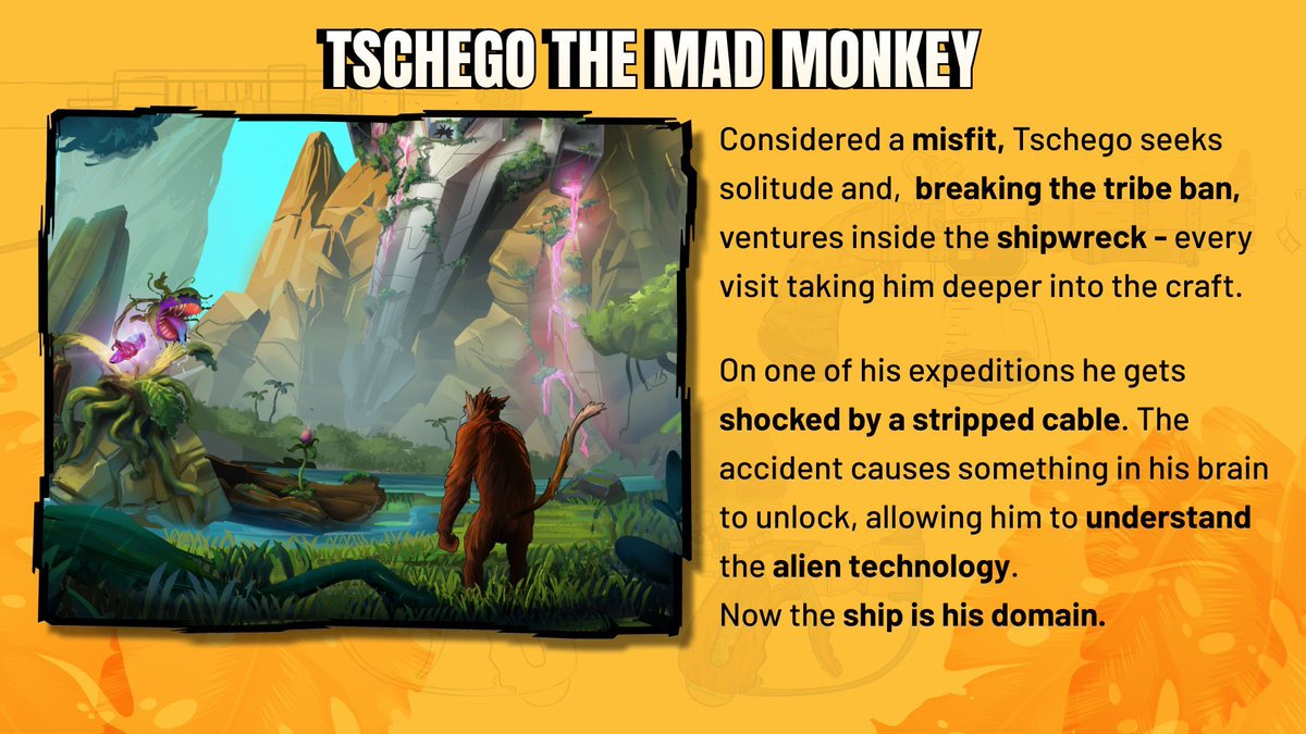 📜 History Day - Mad Monkey 🙉 A misfit of the village tribe, Tschego ventures deep into the space ship. After being shocked by accident he begins understanding the technology... #ARCAS #MADMONKEY