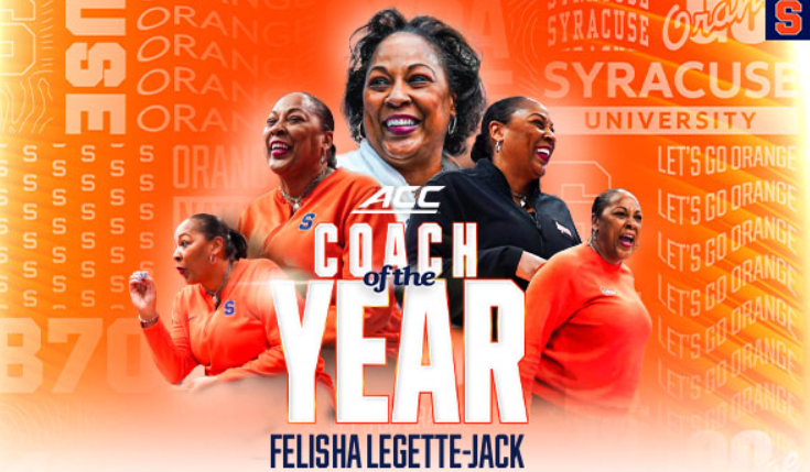 Delighted to see @CuseCoachJack, Felisha Legette-Jack, named ACC Basketball Coach of the Year. What fun it has been to watch her and the team this year!