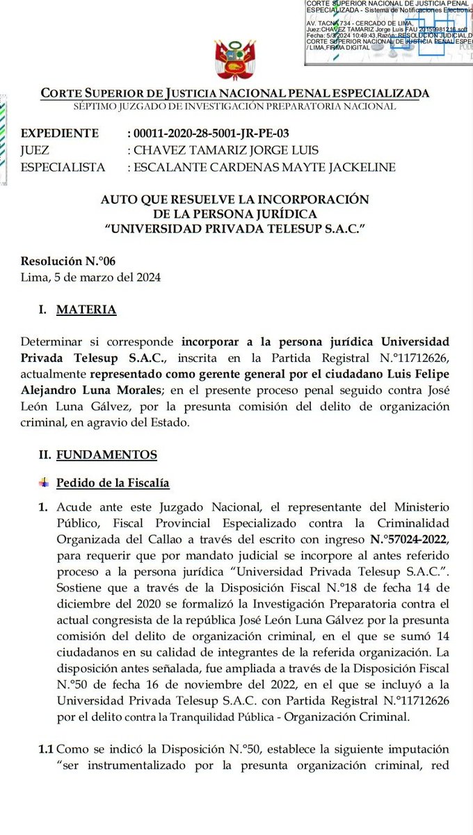 VigilantePer's tweet photo. 🚨#LOÚLTIMO | Se incorporó a #Telesup en el proceso penal seguido contra el congresista José Luna Gálvez, por presunto delito de org. crim. Tesis fiscal señala que universidad fue utilizada para viabilizar las actividades de la OC para tener influencia en los miembros del CNM. https://t.co/8elIWW9Win