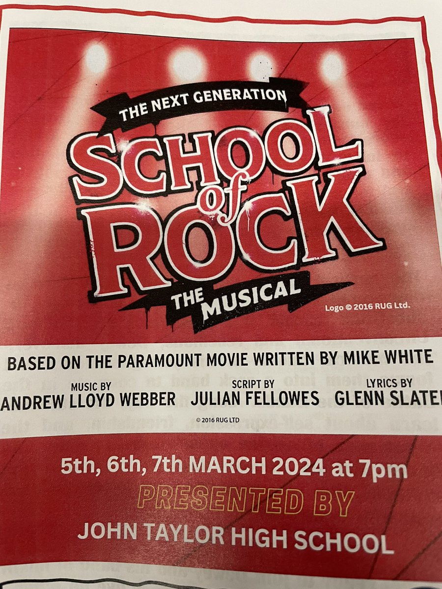 MrCrowther1905's tweet photo. What an incredible show from @johntaylorhigh School of Rock is one of my favourite films and the cast have done it justice and more. So much talent and confidence on stage. Well done to everyone behind the scenes, the hard work has paid off! #jths #onecommunity https://t.co/Go16yrkWmP