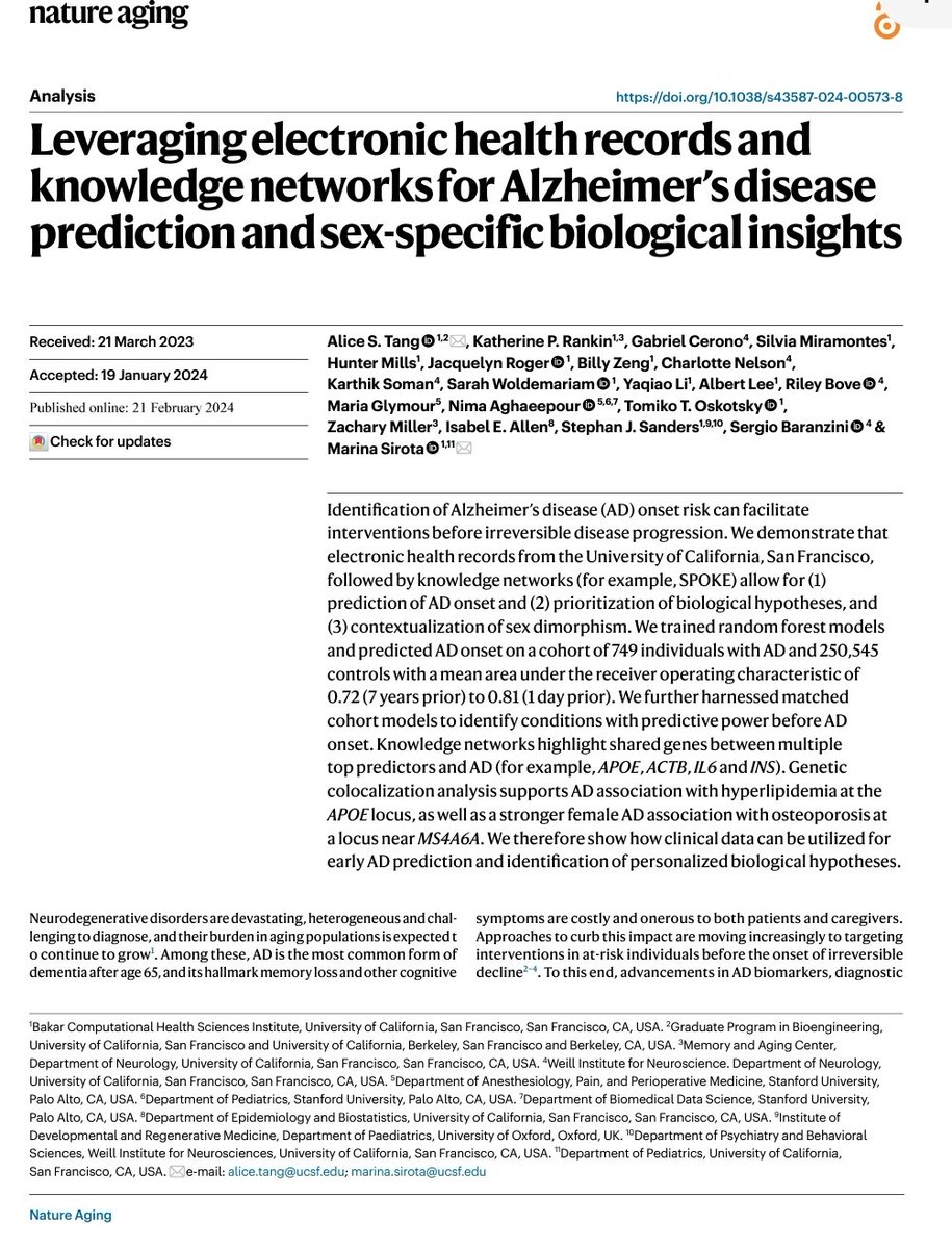 @LonSchneiderMD @ajlees @dr_shibley @seb_walsh @smead2 @ProfRobHoward @MemoryDoc @MadhavThambiset @_michael_scholl @VincentPlanche @StefanoSensi14 @AlbertoEspay @EWidera @nvillain_alz @KasperKepp @PhilAlz @Gill_Livingston @DrTFromKC @jfballenger @jasonkarlawish @JamesRuFletcher @AdamMBrickman @ManlyEpic @SFAckley @ErinMPrater @hannahkuchler @CTADconference @howard_gleckman @AmerGeriatrics @kathy_y_liu @r_merrick @nlundebjerg @NathanielChinMD @US_FDA @NICEComms @RaymondKoopmans @Kariem_Ezzat @DrBenUnderwood1 @NHSEngland @deb_cohen @LarsRaket @grinberg_t @washingtonpost @AlexJohnLondon @emily_a_largent Leveraging electronic health records and knowledge networks for Alzheimer’s disease prediction and sex-specific biological insights nature.com/articles/s4358… via @AliceTang_mstp & @MariaGlymour et al