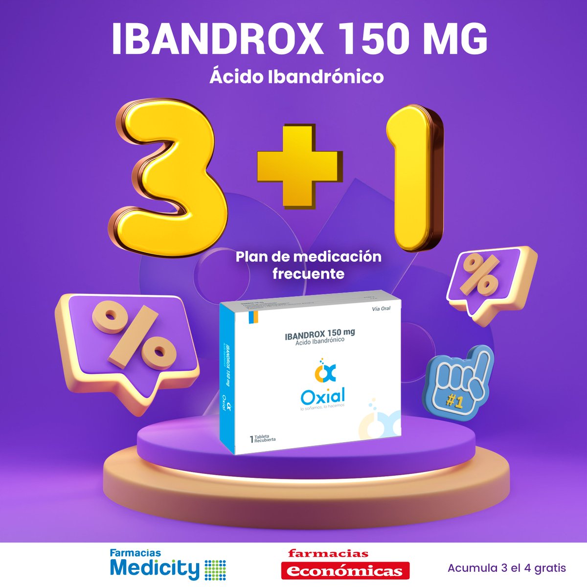 oxialfarm's tweet photo. Fortalece tus huesos y previene la pérdida de masa ósea con el plan de medicación frecuente. En @MedicityEc  y Farmacias Económicas, premiamos tu fidelidad. Acumula 3 compras de Ibandrox (ácido ibandrónico) y obtén la caja 4 de forma gratuita. Tus compras ahora valen más. #oxial https://t.co/q2AgaHt8s1