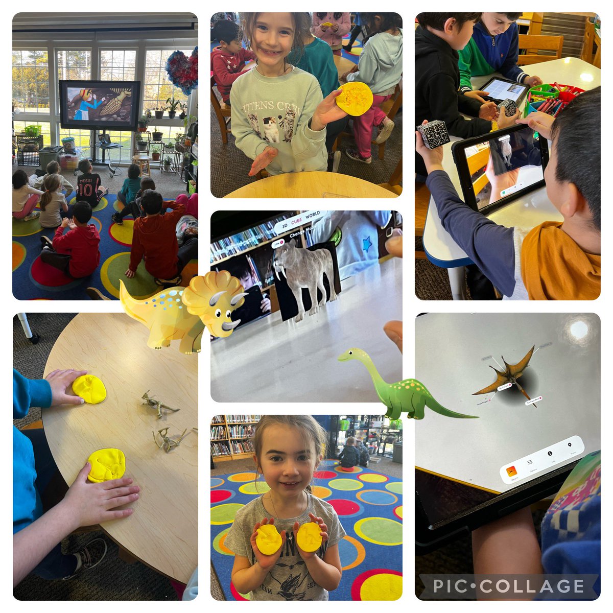 2nd graders, inspired by Mary Anning, 1st paleontologist, wrap up our dinosaurs 🦕 research study by making air dry clay fossils & delving into @MergeVR #VirtualReality #AugmentedReality #ewlearns @NorthSideEW #dinosaurlady #mergecubes #Storytime_STEM #WomeHistoryMonth