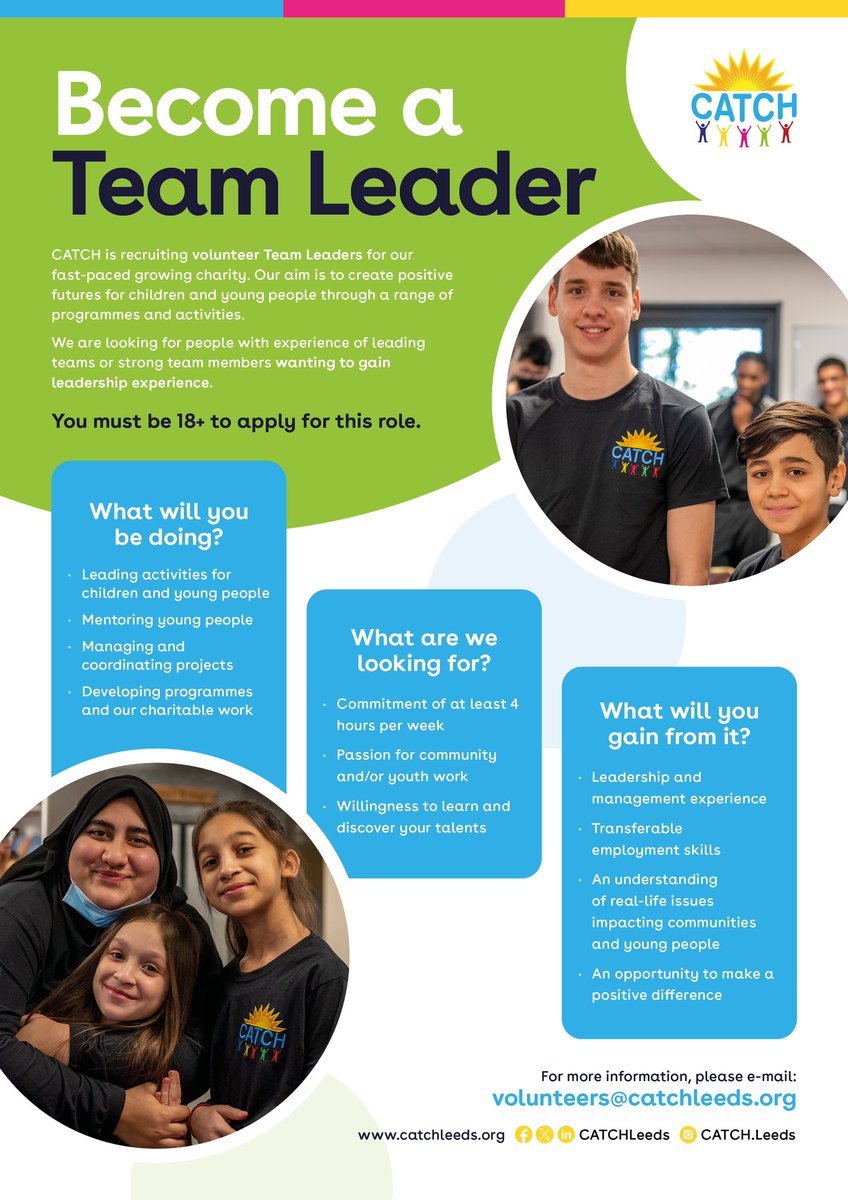 Are you 18+ and willing to give us 4 hours of your time per week? We are actively looking for volunteers interested in becoming a #TeamLeader who will help us mentor and support young people. As we grow our youth offer we also need more help to deliver our activities. ⬇️