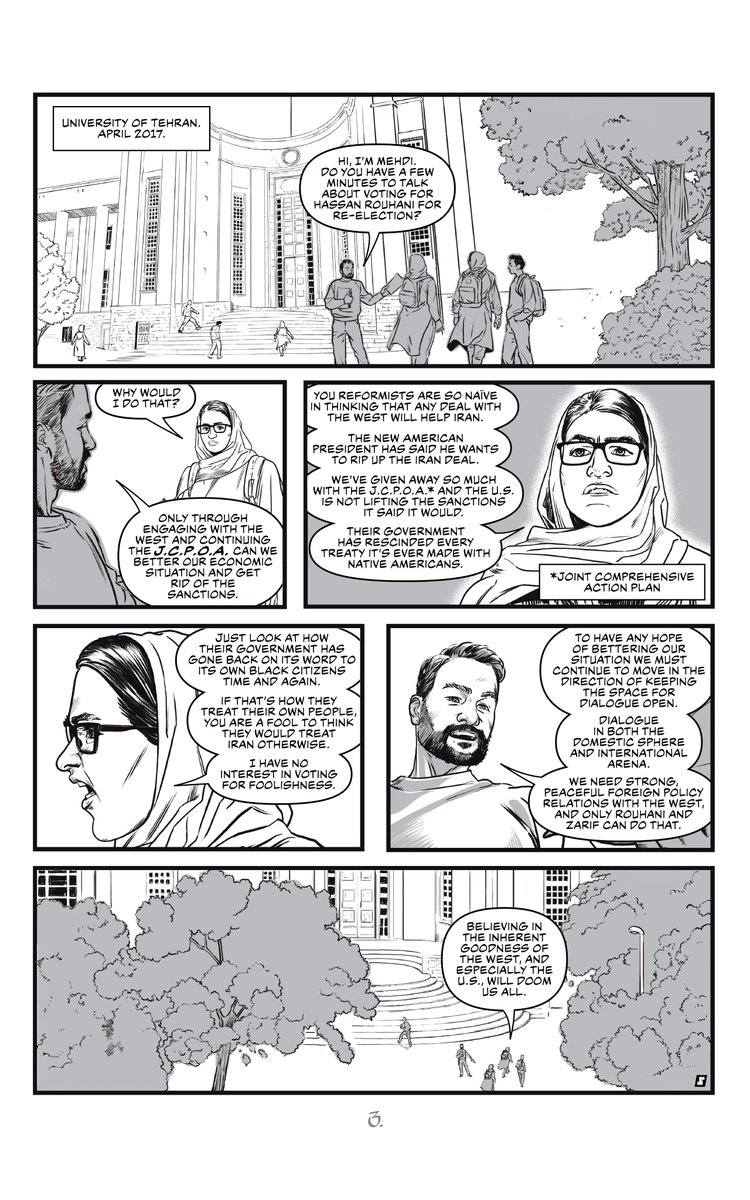 Check out our newest comic SANCTIONED LIVES for #NCBD! You can see some sample pages and then read the whole 20-page one-shot FOR FREE on WEBTOON! Click the link to read it now! rethinkingiran.com/sanctioned-liv… @travisbhill5 @JohnDeLucca @micahmyers @SAISIran #comic #research #scicomm
