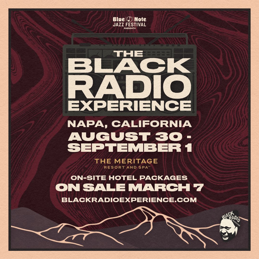 Introducing the Black Radio Experience presented by the @BlueNoteJazzFes ! Join us for an exclusive three-day weekend getaway celebrating Black culture at its finest at the Meritage Resort @wearenapa in Napa. On-site hotel packages go on sale Thursday, March 7th at 9 AM PST!