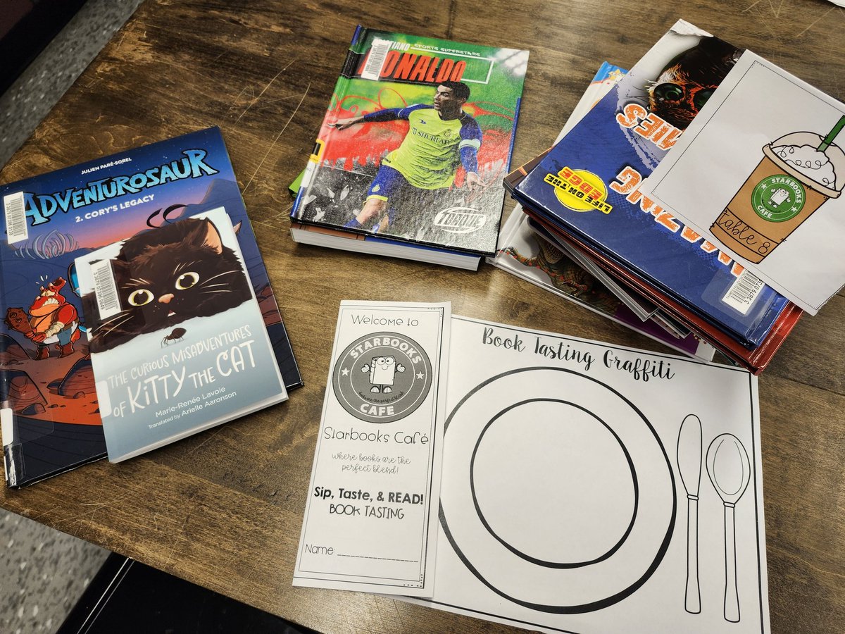 msgreenham123's tweet photo. Welcome to Starbooks Cafe! Students loved getting a “taste” of new genres of books and creating a list of books they want to sign out next! 📚☕️✨#booktasting https://t.co/IEazS5Iqxf