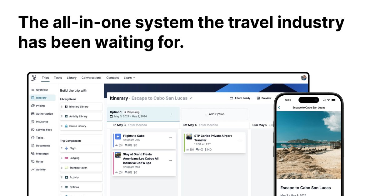 ternsoftware's tweet photo. Try the all-in-one system the travel industry has been waiting for with a free trial. CRM, itineraries, credit card authorization, a beautiful mobile app, and so much more.

https://t.co/BipWWIMqjJ https://t.co/ceNPoxyEyP