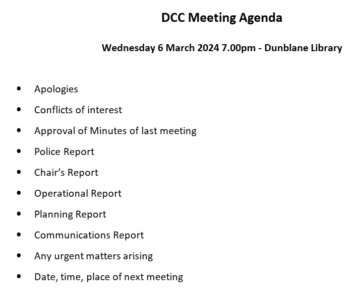 Dunblane Community Council will be meeting on Wednesday 6 March at 7pm in Dunblane Library. All welcome. Also on zoom, email cc@dunblane.info for a link.