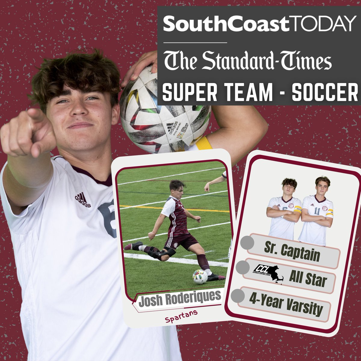 Congratulations to Sr. Josh Roderiques on being named to the Standard Times Super Team for Boys Soccer! “A true team player and talented midfielder, Roderiques did all the little things that don't show up in the box score' Congrats Josh! @SC_Varsity