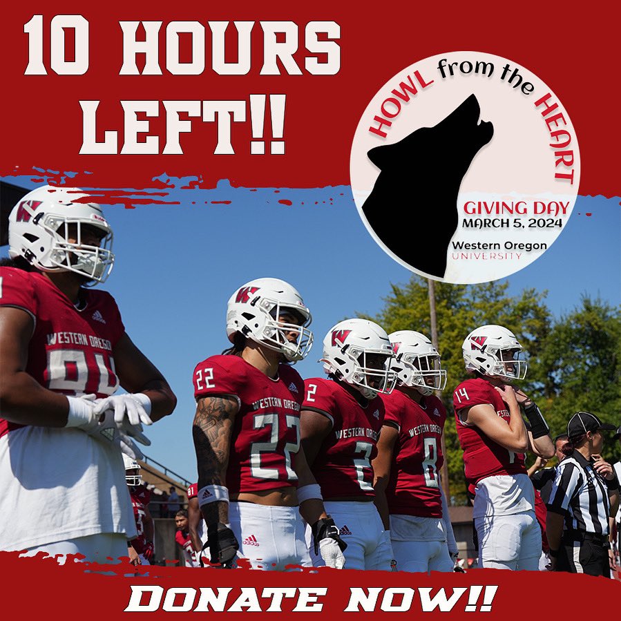 It isn’t over yet ‼️ There’s still a chance to donate and support Western Programs ‼️🐺

The Link to Donate ⬇️
givingday.wou.edu/campaigns/foot…

#wougivingday #gowolves #wolvesup