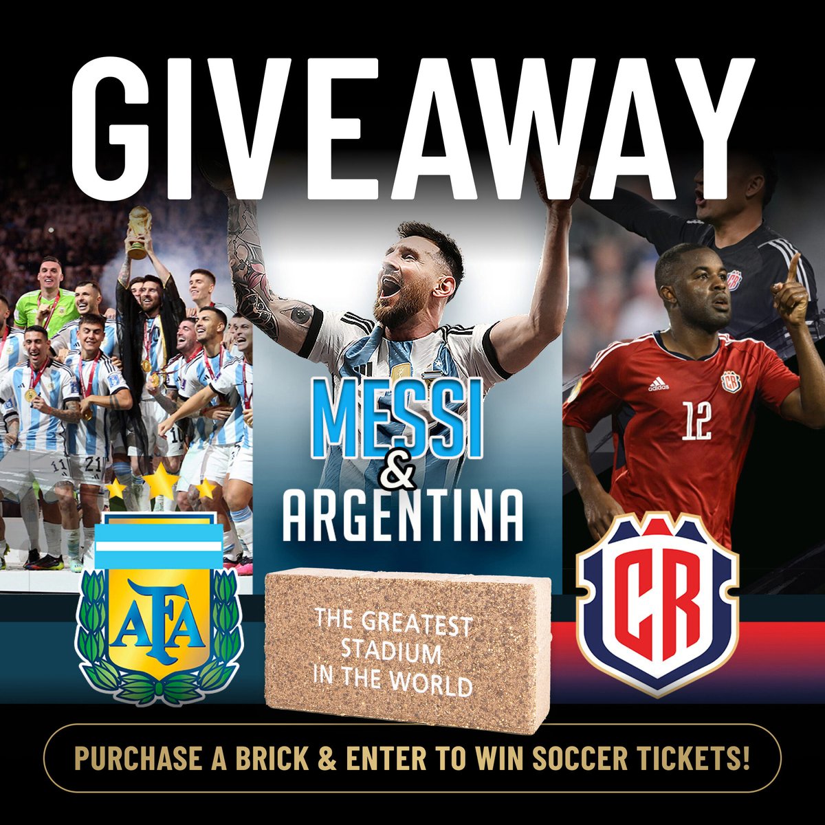 Purchase a custom brick in the Coliseum's new Centennial Legacy Walkway and be entered to win a 4-pack of tickets to Argentina vs Costa Rica on Tuesday, March 26! Visit coliseumlegacy.com to enter now! Winner will be contacted by email; contest closes on 3/11 at 11:59pm ⏰