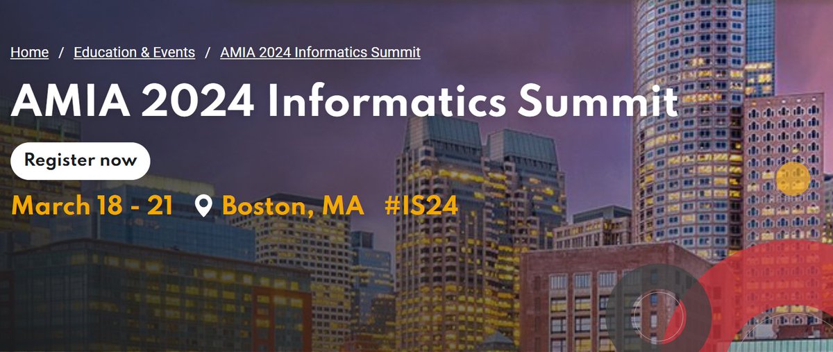 I am thrilled to share that Dr. @MeltonMeaux and I will co-present AMIA Informatics Summit #IS24's Year In Review on #AI and #DataScience in #healthcare! Join us for a dynamic and high-energy session on the state-of-the-art innovation from the past year! amia.org/education-even…