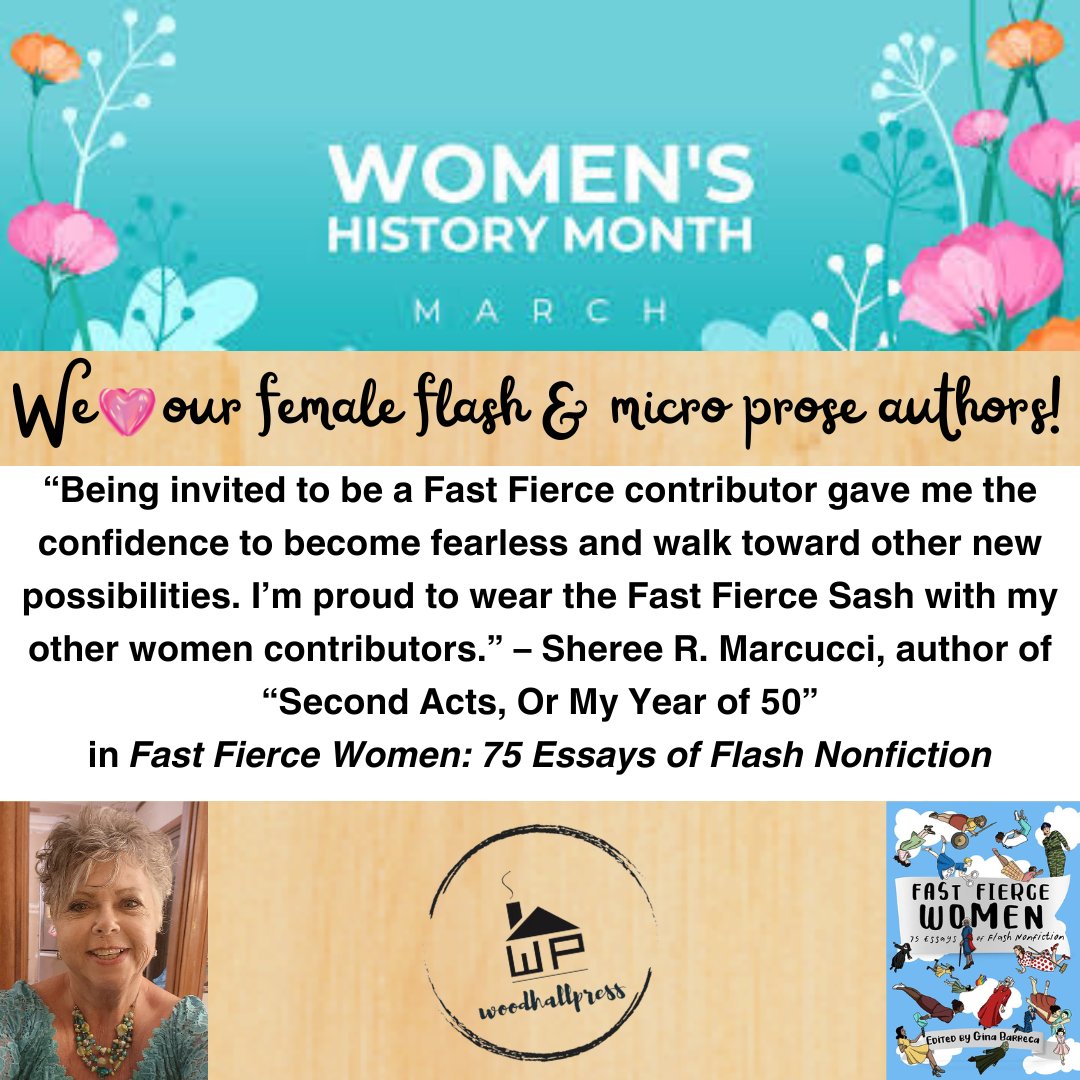 #WomensHistoryMonth thoughts on being a #femaleauthor of #flashnonfiction from #author Sheree R. Marcucci! Sheree's work appears in @TheGinaBarreca's #womensempowerment #anthology #FASTFIERCEWOMEN bit.ly/3P2EgTz

#womenauthors #fiercewomen #herstory #herstorymatters