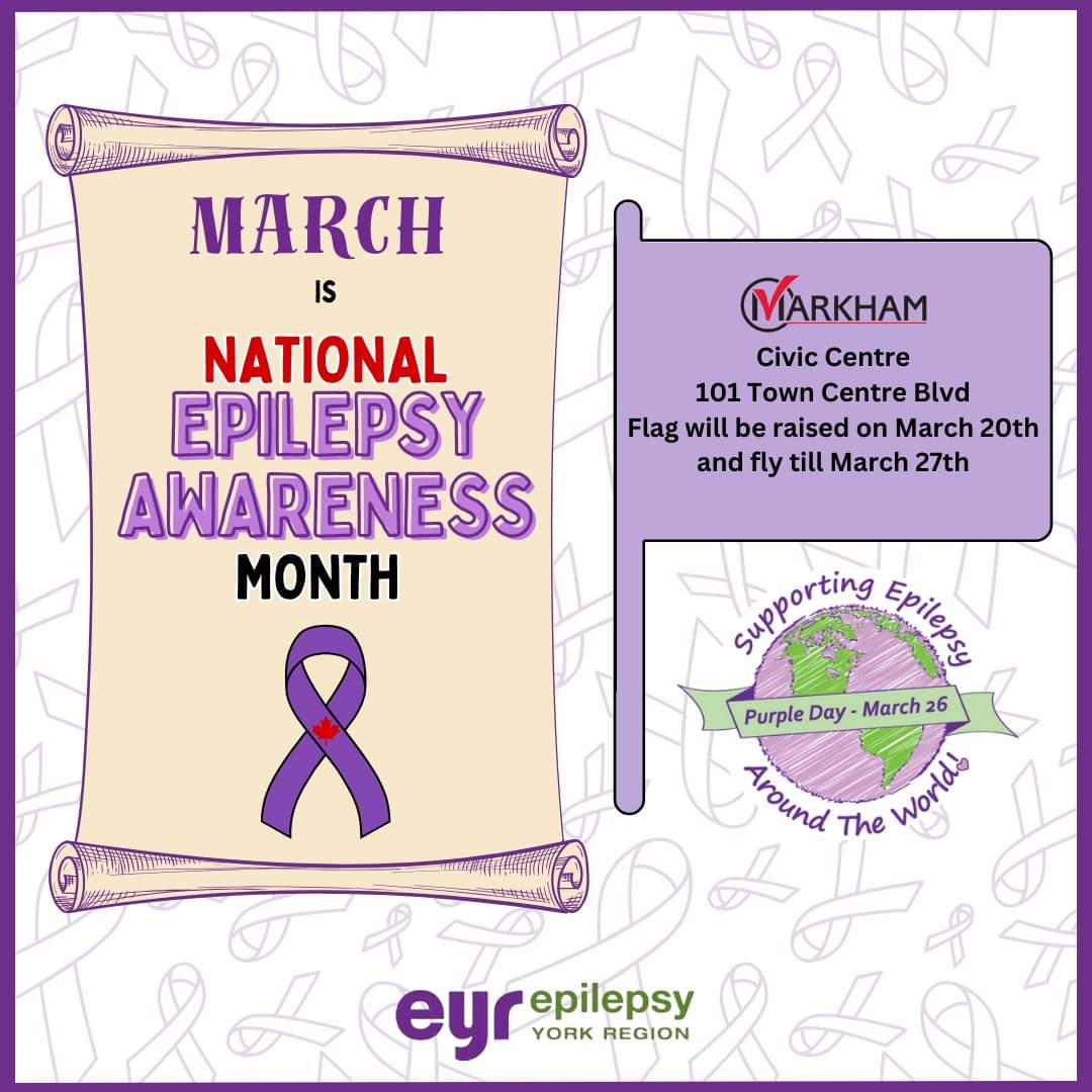 Thank you <a href="/cityofmarkham/">City of Markham</a> for celebrating &amp; raising awareness by proclaiming MARCH as EPILEPSY AWARENESS MTH &amp; MARCH 26th as PURPLE DAY!  Also the PURPLE DAY flag will be flying at the Civic Centre (101 Town Centre Blvd) from Mar 20 - Mar 27. #EpilepsyAwarenessMonth #PurpleDay2024