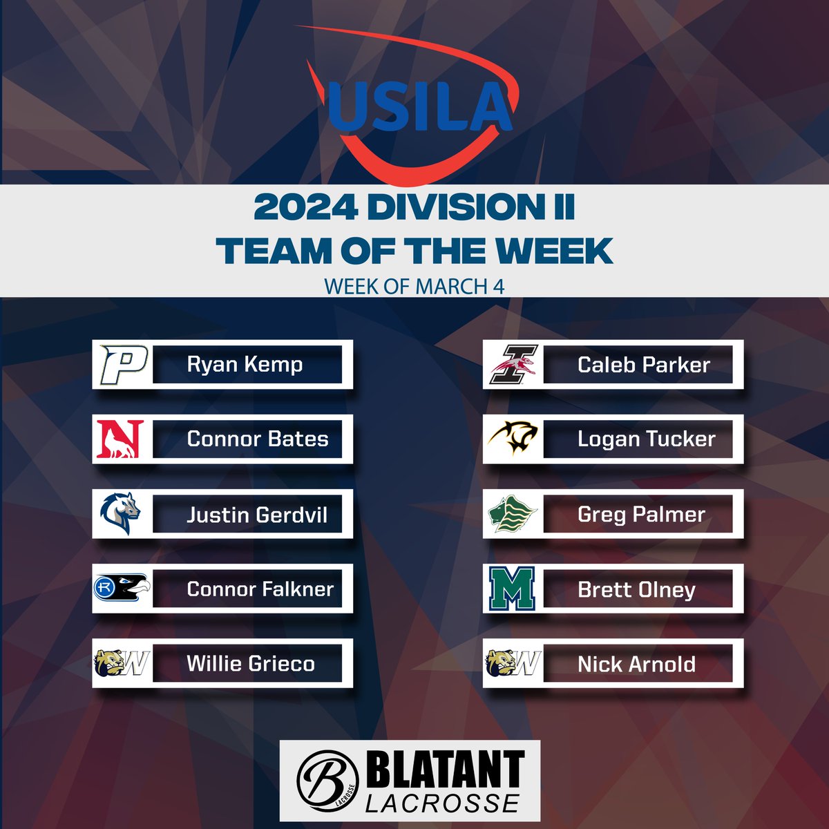 USILA_Lax's tweet photo. Congratulations to this week's USILA/Blatant Lacrosse Teams of the Week (Week of March 4)! https://t.co/rLqLrRhdWZ