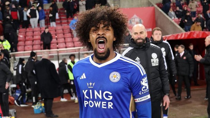Hamza Choudhury celebrates at full-time.