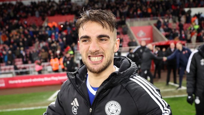 Yunus Akgün celebrates at full-time.
