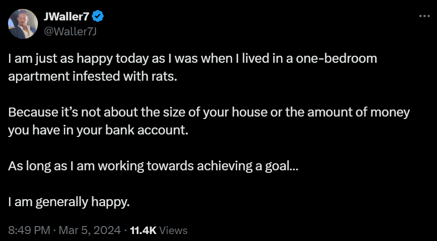 BCarterDesigner's tweet image. The journey is the best part.

When driving a fast car, its not the high speed that is the most enjoyable part - its the acceleration; going from 30mph to 90mph.

You enjoy life a lot more when you know you're becoming something great, you appreciate all the moments more.