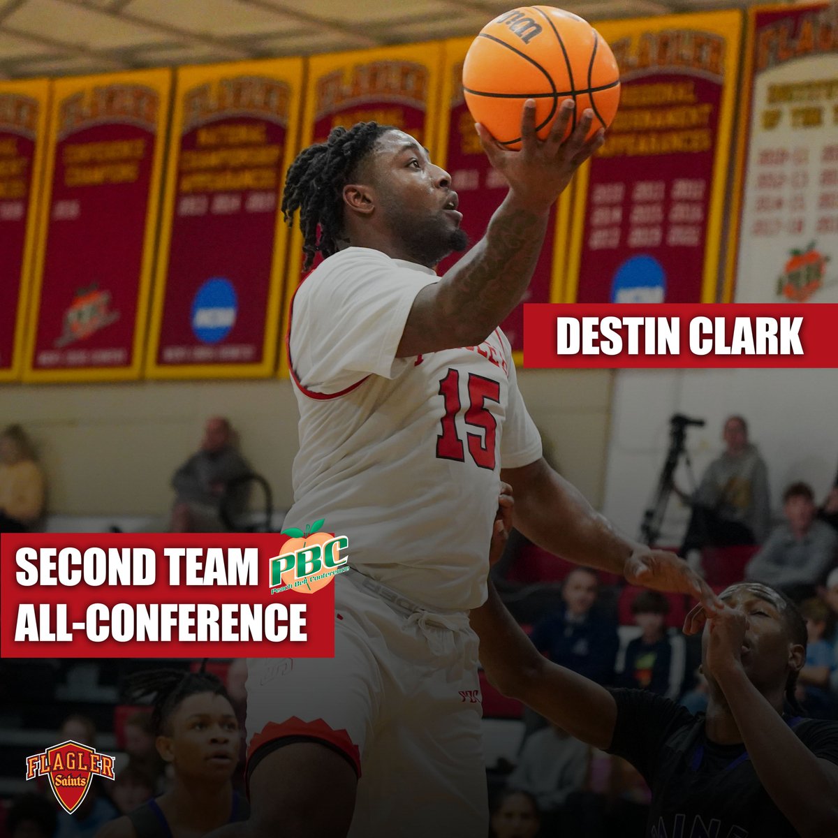 Jalen Barr is the @PeachBelt Defensive Player of the Year🔥 Malik Bryant and Destin Clark were named to the PBC All-Conference Team👏 #GoSaints | @FlaglerMBB 🏀