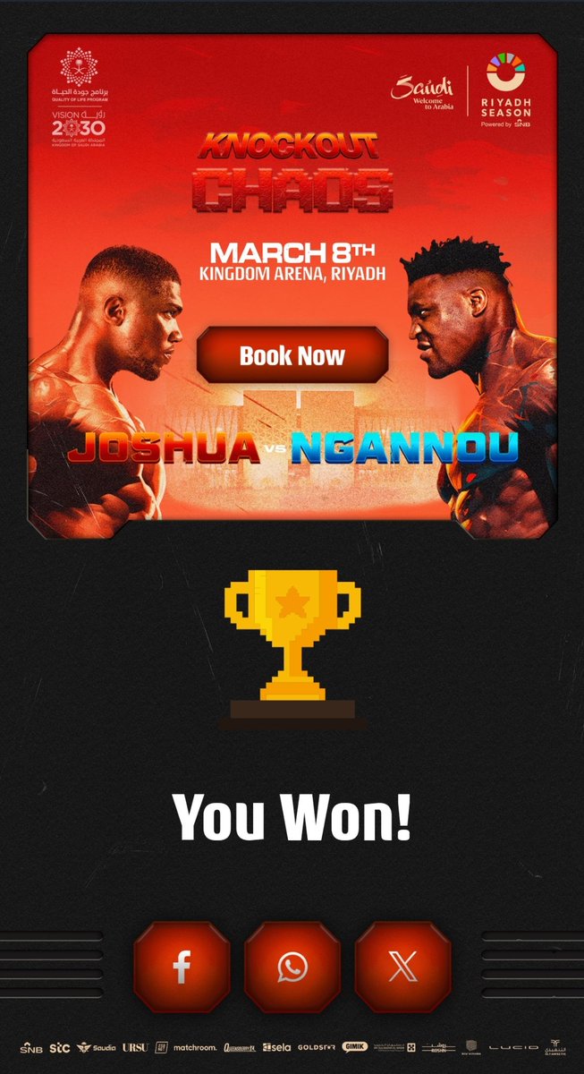The Ultimate 8-Bit Showdown between Anthony Joshua and Francis Ngannou! Play the Game, Submit your Score and Win Big! knockoutchaos.com
#JoshuaNgannou
