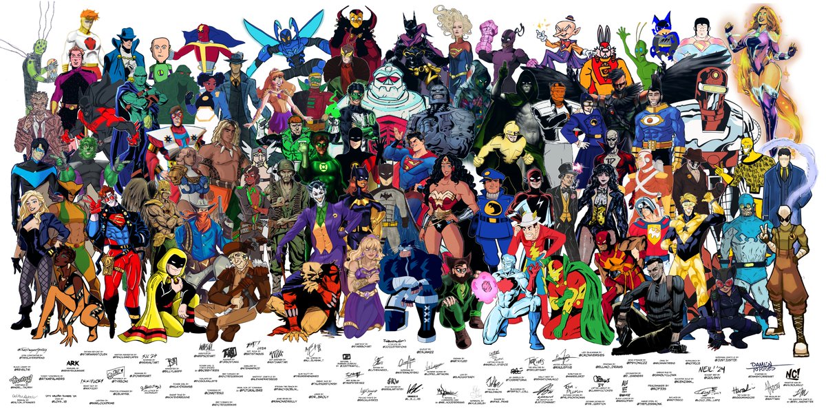 Once upon a time, there was a mural in the DC Comics NY office. A beautiful illustration made by incredibly talented artists, depicting the most iconic DC characters at the time. 

Today, we honor those legendary creators, by remaking that illustration, and expanding it: