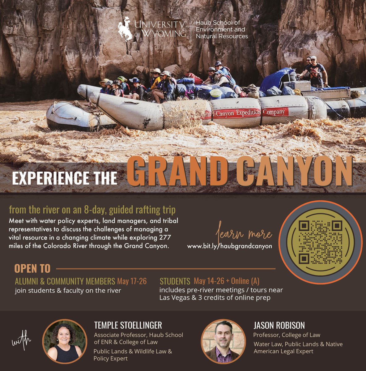Join Prof. Stoellinger and Prof. Robison for Canyonlands: Climate, Water & Culture, a field experience on the Colorado River this May. Students, alumni, and community members welcome! #uwyolaw #universityofwyoming #uwcollegeoflaw #experientiallearning @UW_Ruckelshaus
