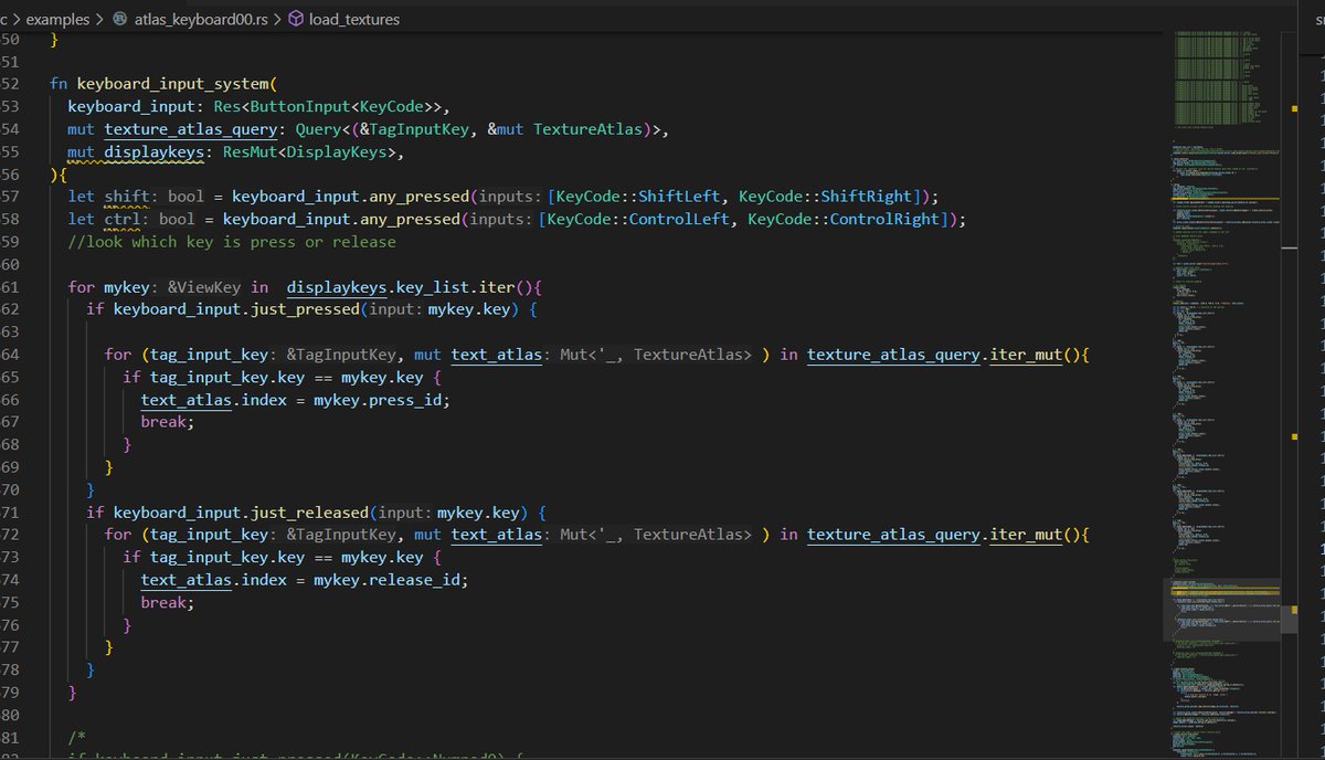 nighternet's tweet image. Finish part of debug the keys input but there some problem. Key Caps bool and layout is not finish as it fixed position. #bevyengine At least the prototype keyboard is working when press and release state. It base on example 2d texture atlas rework to fit it.