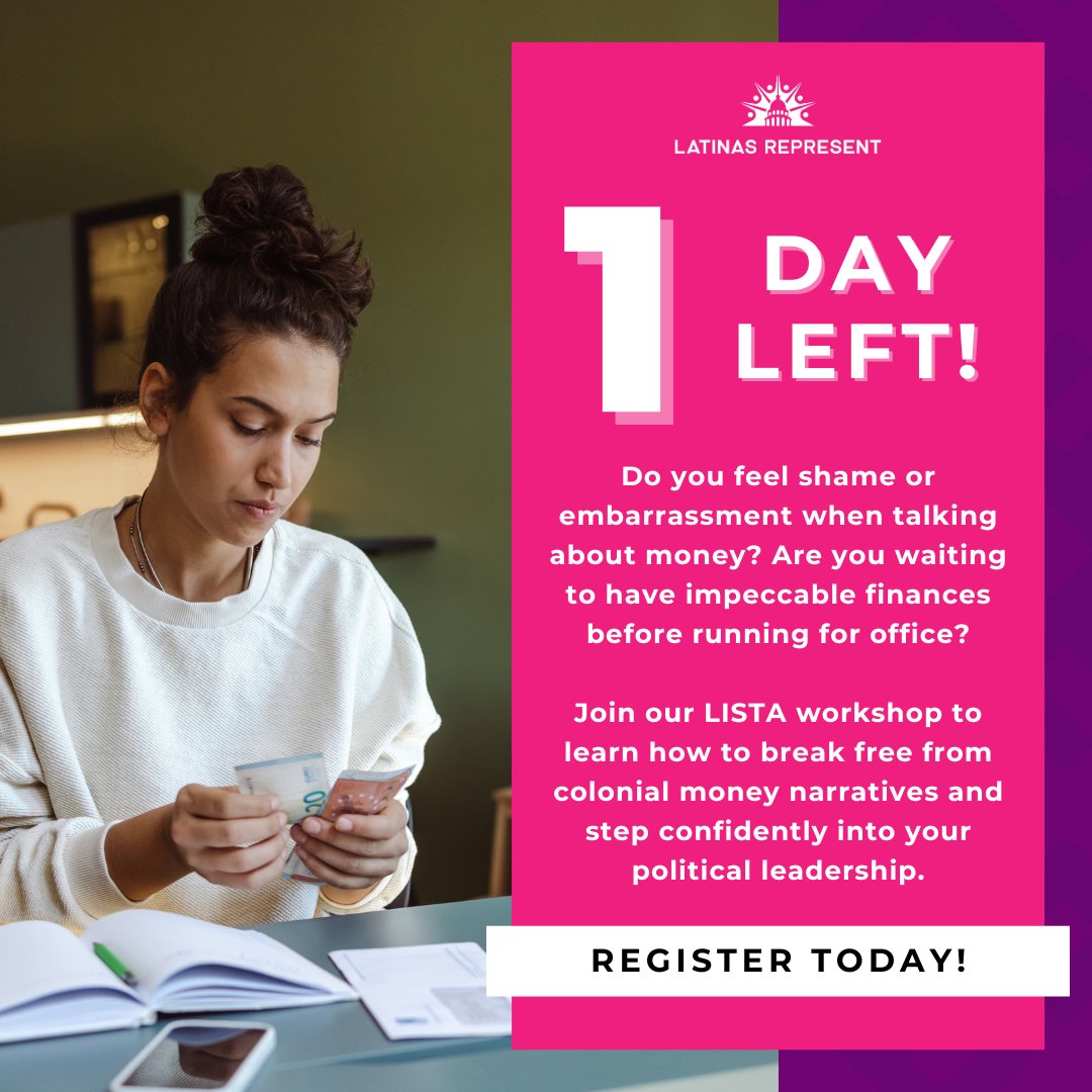 📣You still have time! Join us tomorrow for an exclusive workshop with Luzy King, Founder of Say Hola Wealth. You'll learn five strategies to decolonize your money mindset and tackle campaign and personal financial issues head-on. Register today at l8r.it/1DPF