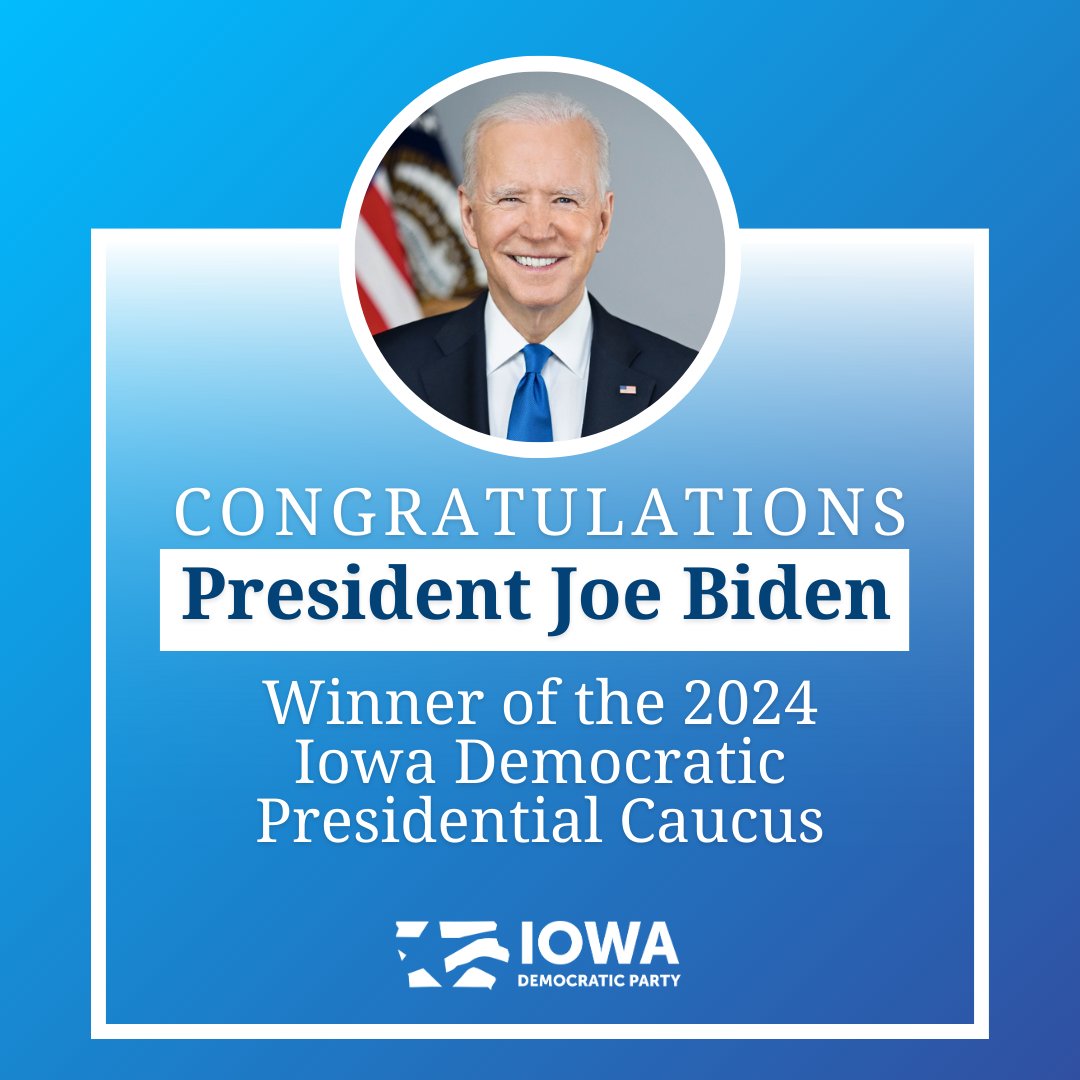 iowademocrats's tweet image. Congratulations to President Joe Biden on winning the 2024 Iowa Democratic Presidential Preference Mail-in Caucus!

Click here for the full results: iowademocrats.org/caucusresults/.