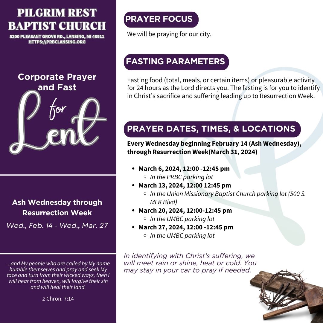 PilgrimRestBC's tweet photo. Due to unexpected events, Corporate Prayer (6:30 pm) and Bible study (7 pm) have been canceled for​ ​Wednesday, March 6, 2024. Please help spread the word. Note: Our 12 pm prayer for Lent will still take place here in the PRBC parking lot. https://t.co/CSZsKeK0zQ
