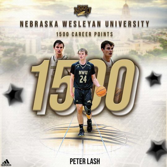 In this past weekend’s NCAA tournament Peter Lash became the 12th Prairie Wolf in men’s basketball history to reach 1500 career points! Lash is 1 of only 4 Nebraska Wesleyan Men’s Basketball players to ever compile 1500 points and 500 rebounds in their career!