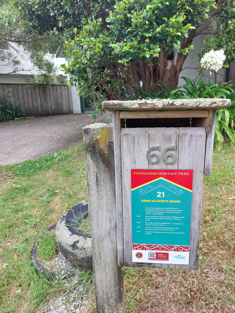 WLGWritersWalk's tweet photo. A little further afield, there’s also a plaque in Ames St., Paekākāriki, to mark the house where Denis Glover and his partner Khura lived in the 1950s and 1960s. https://t.co/O4zQdnqEf0