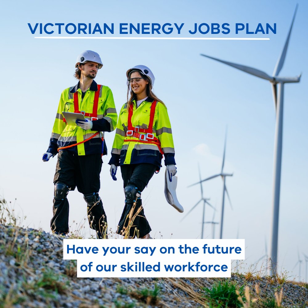 The Victorian Energy Jobs Plan will help ensure Victoria has the workforce it needs to achieve our nation-leading target of 95% renewable electricity generation by 2035 ⚡ As Victoria continues to evolve with renewables, we invite you to have your say: engage.vic.gov.au/vejp