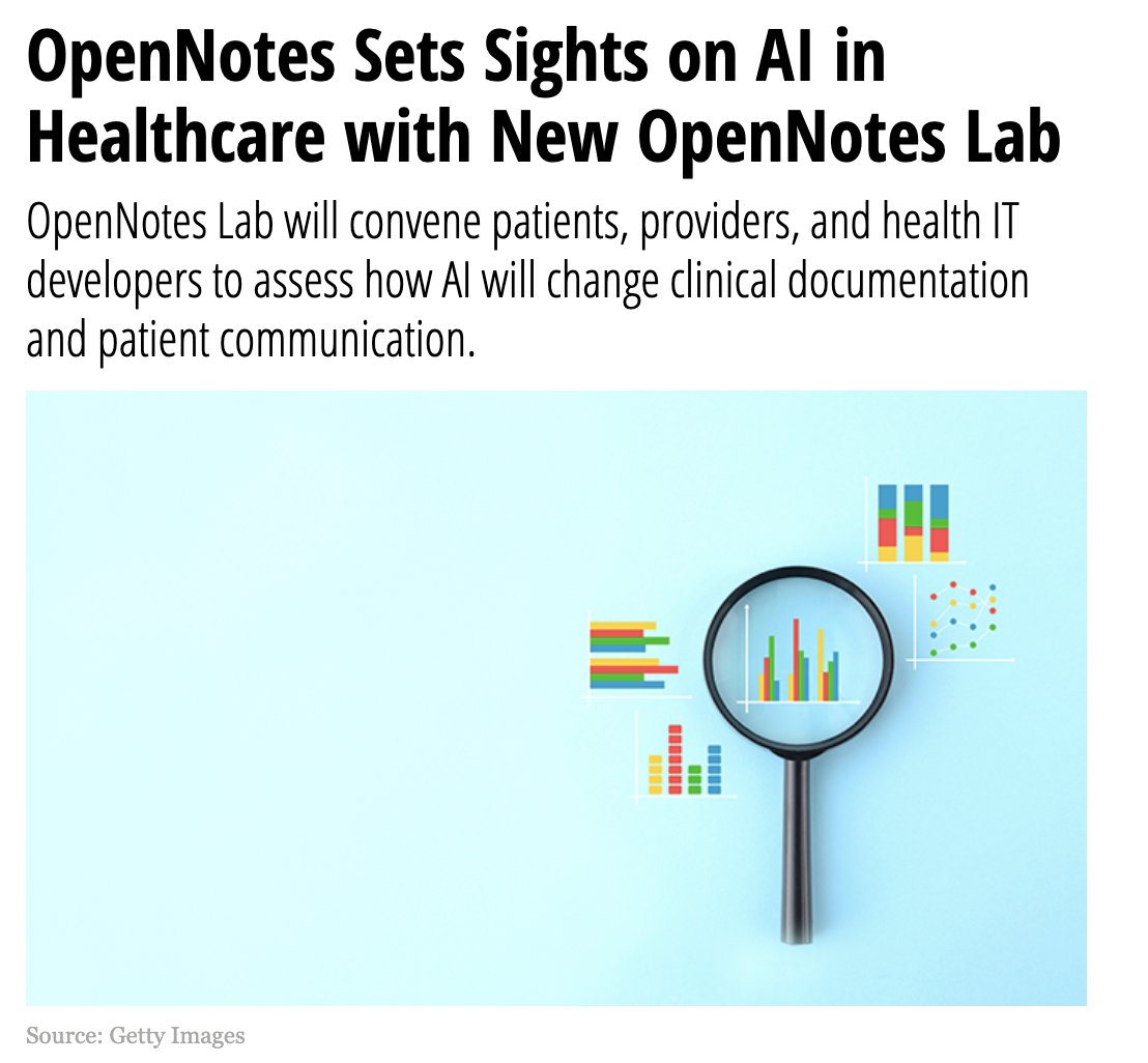 ICYMI: We're dipping our toes in the AI waters with the #OpenNotes Lab, an initiative that will design, evaluate & guide innovations in clinical documentation, medical records & patient engagement. patientengagementhit.com/news/opennotes…