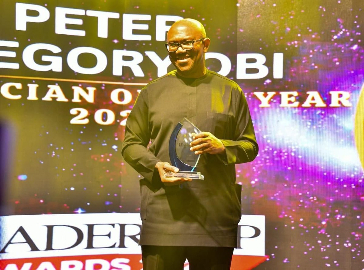 PeterObi's tweet image. It is with utmost delight that I received the award - The Politician of the Year 2023, from the Abuja-based Leadership Newspapers Group Limited.